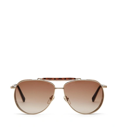 Mcm Mirrored Aviator Sunglasses W/ Side Blinders In Gldbrn