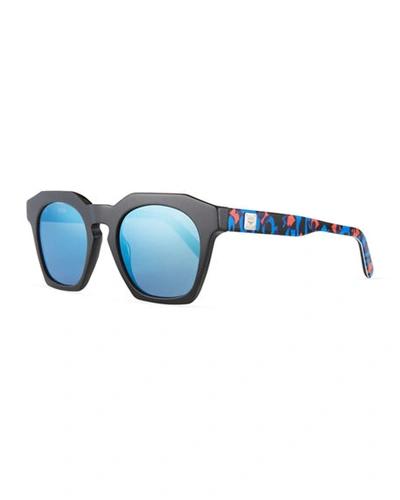 Mcm Square Faceted Zyl&reg; Acetate Sunglasses In Black Pattern