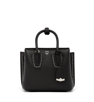 Mcm Milla Studded Outline Tote In Grained Leather In Bk