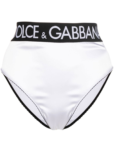 Dolce & Gabbana Logo-waistband Satin Briefs In Bianco Ottico