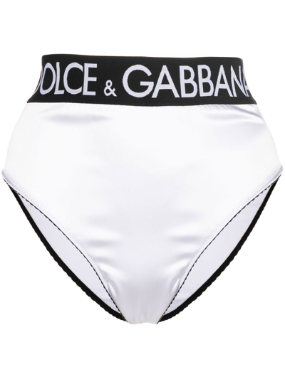 Dolce & Gabbana Logo-waistband Satin Briefs In White