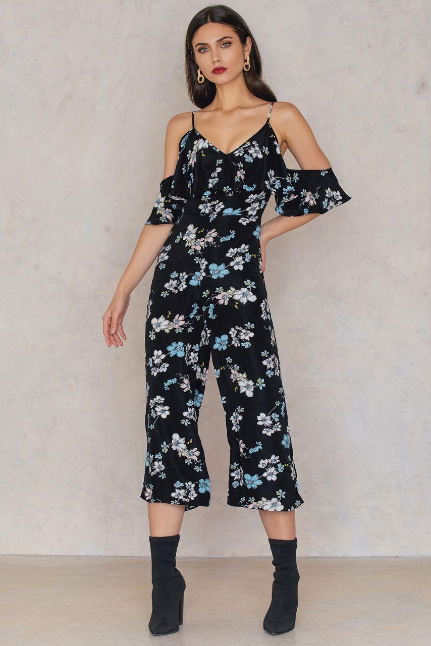 English Factory Magnolia Print Jumpsuit Black, Multicolor In Black