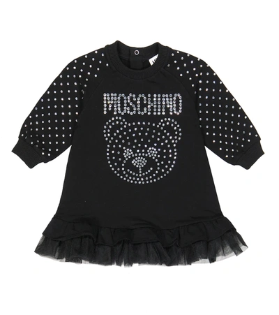 Moschino Baby Embellished Cotton-blend Dress In Nero