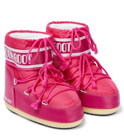 Moon Boot Kids' Icon Nylon Ankle Snow Boots In Fuchsia