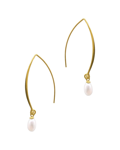 Adornia 14k Gold Plated Imitation Pearl Drop Threader Earrings In White