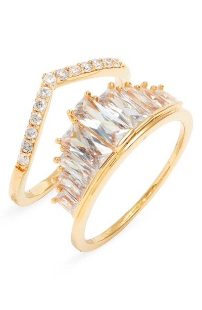 Nordstrom Set Of 2 Cubic Zirconia Nesting Rings In Clear- Gold