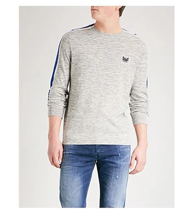 Diesel K-tape Knitted Cotton-blend Sweater In Light Grey Melange