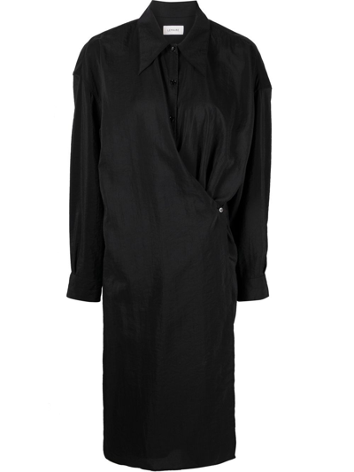 Lemaire Twisted Silk-blend Dress In Black