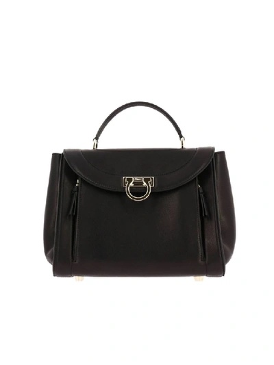 Ferragamo Small Sofia Raibow Black Leather Bag In Nero