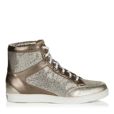 Jimmy Choo Tokyo Champagne Glitter Fabric And Suede Trainers | ModeSens