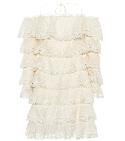 Zimmermann Painted Heart Cotton And Silk Dress In Cream