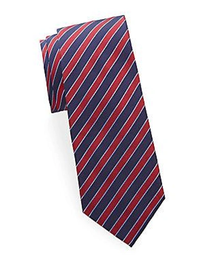 Brioni Stripe Silk Tie In Navy Red