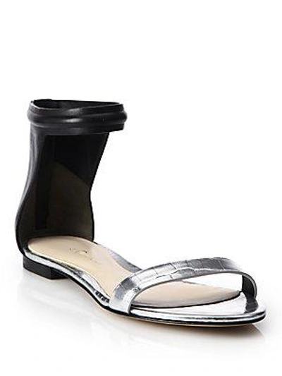 3.1 Phillip Lim / フィリップ リム Woman Martini Paneled Leather And Metallic Croc-effect Leather Sandals Black