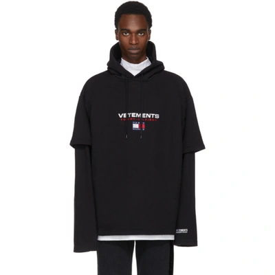 Vetements + Tommy Hilfiger Oversized Cotton-blend Jersey Hoodie In Black