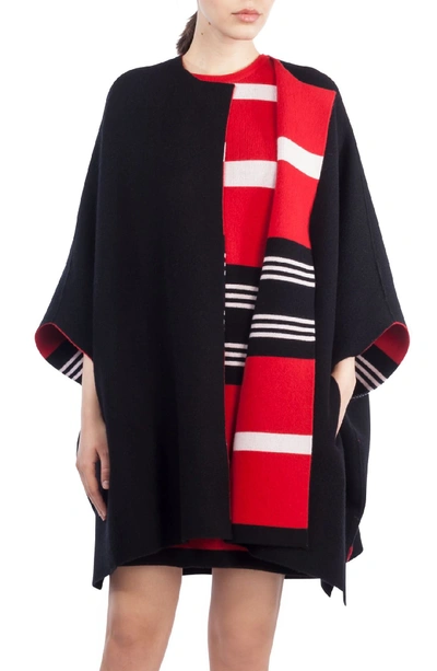 Akris Reversible Double Face Cashmere Cape In Black Love Water Lily