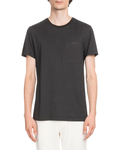 Berluti Leather-trim Jersey T-shirt In Noir