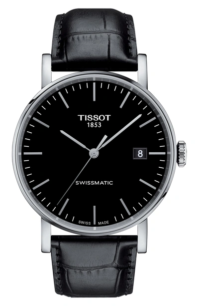 Tissot Everytime Swissmatic Leather Strap Watch, 40mm In Black/ Silver