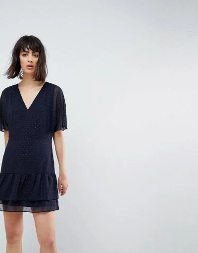 Allsaints Marley Flippy Dress With Glitter Spot Detail-blue