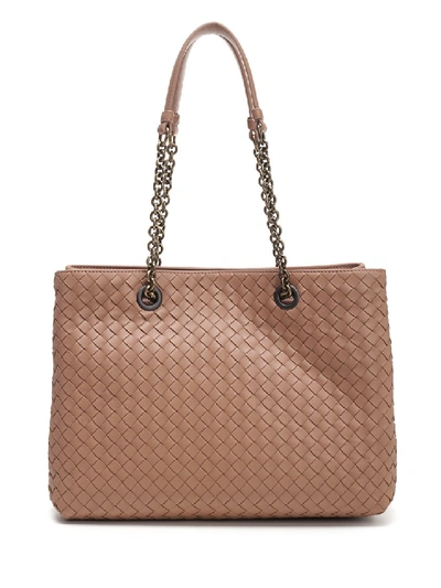 Bottega Veneta Intrecciato Medium Double-chain Tote Bag In Beige