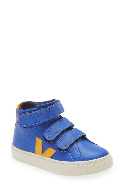 Veja Kids' Esplar Mid Leather Sneakers W/ Straps In Blue