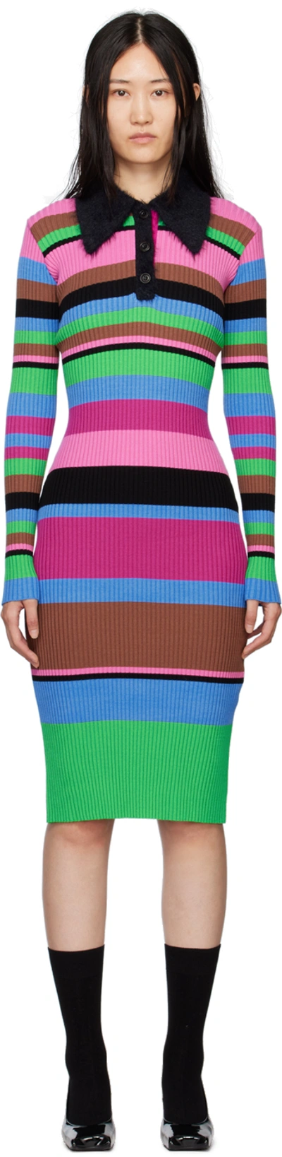 Andersson Bell Cutout Faux Fur-trimmed Striped Ribbed-knit Dress In Multicolor
