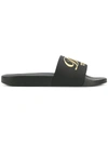 Dolce & Gabbana Logo Embroidered Sliders In Black Gold