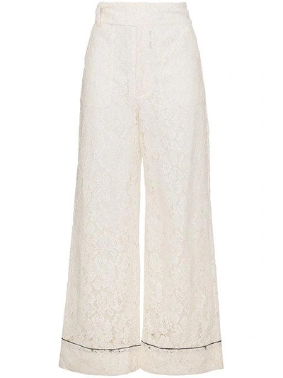 Ganni Jerome Wide-leg Lace Trousers In White