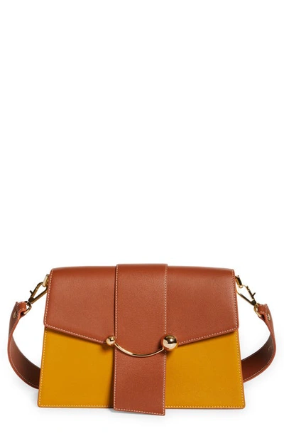 Strathberry Tricolor Crescent Colorblock Leather Shoulder Bag In Mustard/ Chestnut/ Vanilla