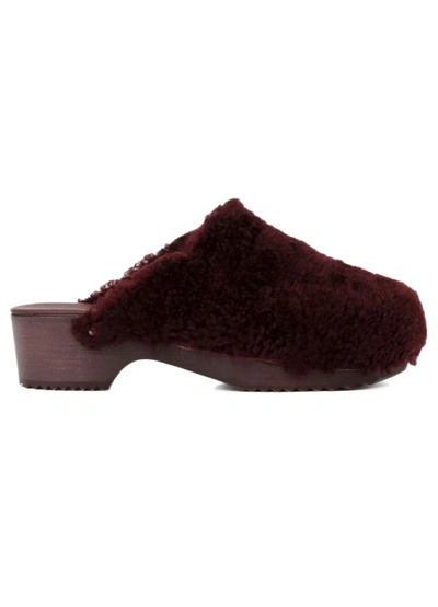 Figure Decorative Wood/shearling Base Clogs With Sketched Pattern In Burgundy