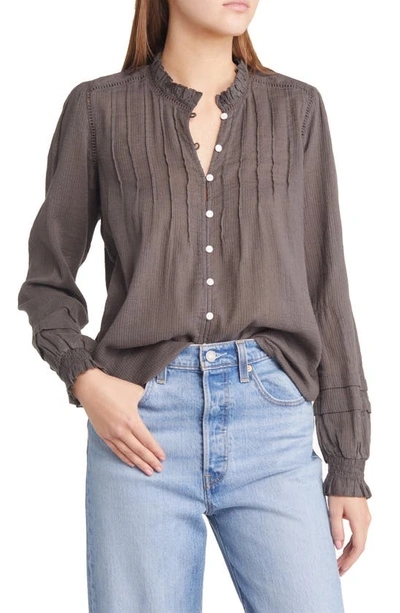 Faherty Willa Organic Cotton Ruffled Pintucked Blouse In Faded Black