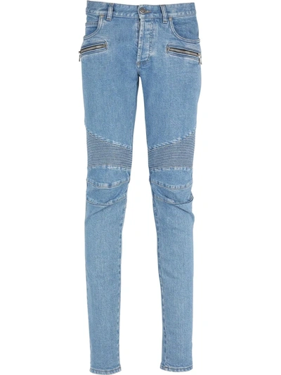 Balmain Ripped Super-skinny Jeans In Blau