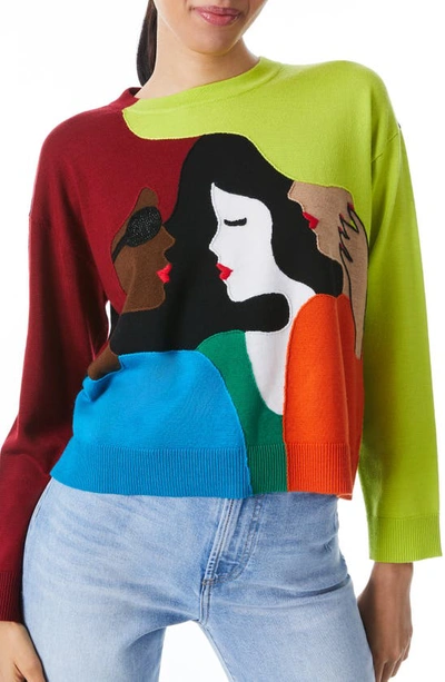 Alice And Olivia Gleeson Colorblocked Bead-embellished Sweater In Multi