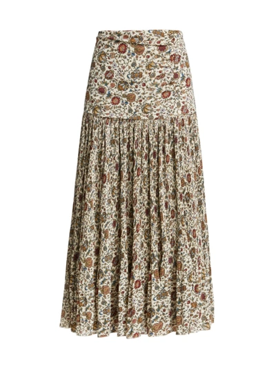 Veronica Beard Levine Pleated Floral Skirt In White Stone Multi