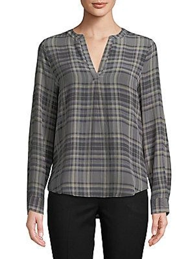 Joie Plaid Silk Blouse In Caviar