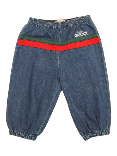 Gucci Kids Logo Embroidered Straight Leg Jeans In Blue