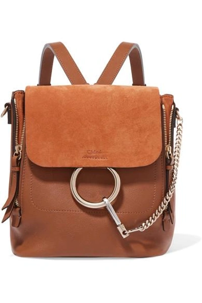 Chloé Faye Small Textured-leather And Suede Backpack In Tan
