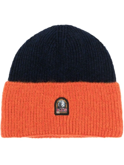 Parajumpers Logo-patch Knitted Beanie In Blue