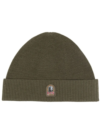 Parajumpers Logo-patch Knitted Merino Beanie In Green