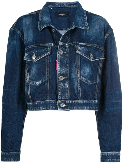 Dsquared2 Be Cool Be Nice Cropped Denim Jacket In Blue