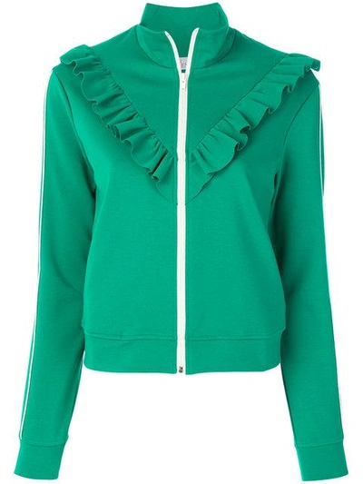 Red Valentino Ruffle-trimmed High-neck Track Top In Green