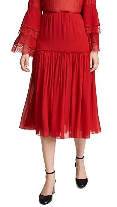 Giambattista Valli Gathered Silk-chiffon Midi Skirt In Rosso