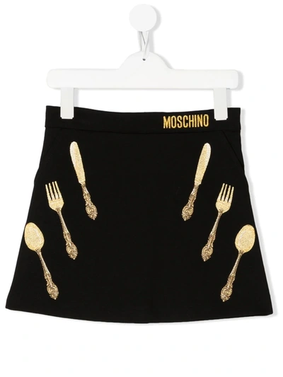 Moschino Cutlery-print Detail Skirt In Black