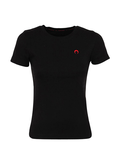 Marine Serre Logo-embroidered Fitted Organic-cotton T-shirt In Black
