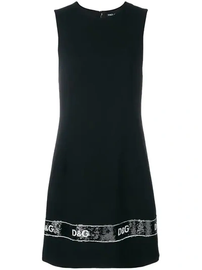 Dolce & Gabbana Wool Dress Embroidered With Sequins In Black