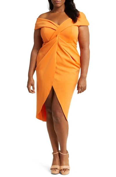 Asos Design Curve One Shoulder Twist Front Midi Dress In Orange