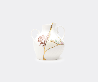 Seletti White Kintsugi Small Porcelain Vase In White/multicolor