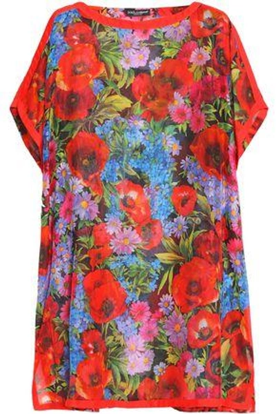 Dolce & Gabbana Floral-print Cotton And Silk-blend Kaftan In Red