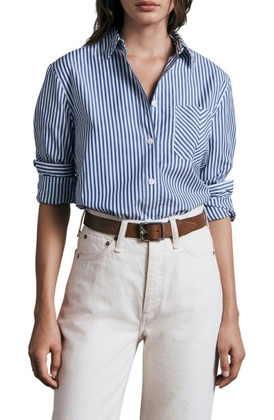 Rag & Bone Mismatching Pocket Striped Cotton Shirt In Blue
