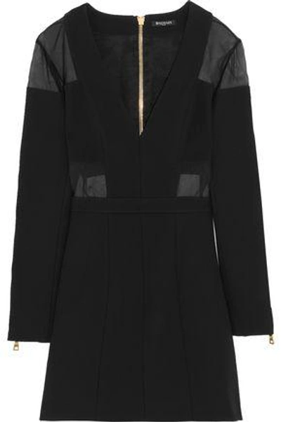 Balmain Woman Chiffon-paneled Jersey Mini Dress Black