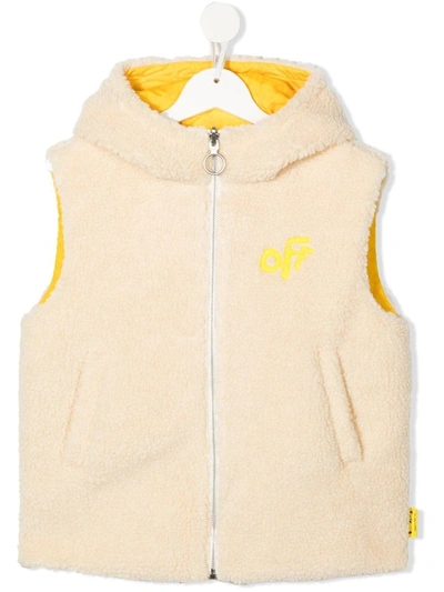 Off-white Kids' Reversible Faux Shearling Vest In Off White Yellow